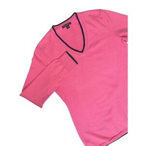 Brooks Brothers Pink Barbiecore Cotton Cashmere V Neck Sweater Women's M